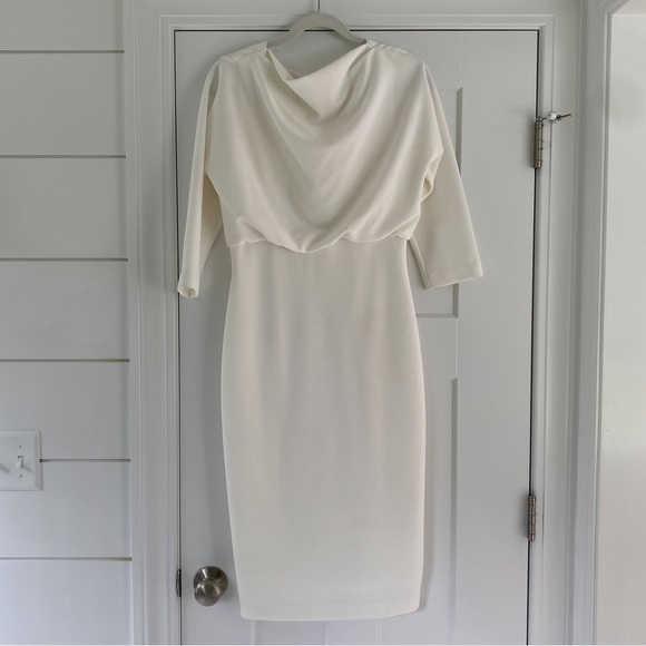 Badgley Mischka Dresses & Skirts - Badgley Mischka White Cowl Neck Sheath Dress Size M